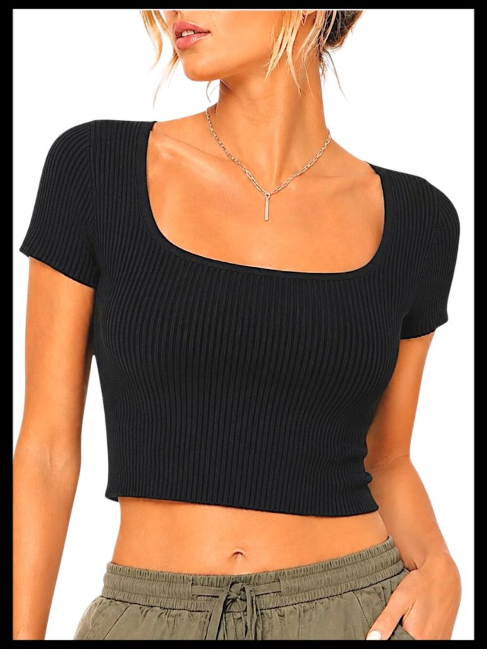 Aritzia Babaton Sculpt Knit Scoop Neck Crop Top Black Ribbed S
